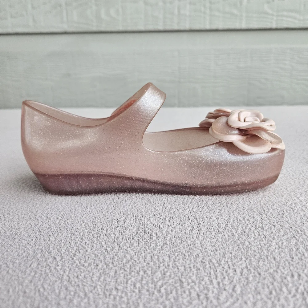 Mini Melissa Pink Sparkle Floral Rose Jelly Mary Jane Shoe Girl SZ 11 Spring